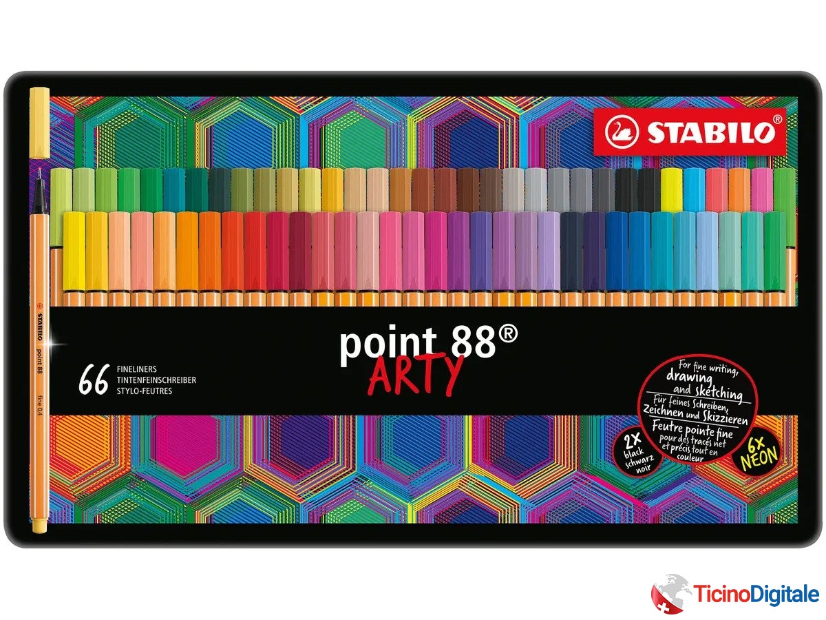 Astuccio metallico da 66 pezzi della Fineliner Point 88 Arty