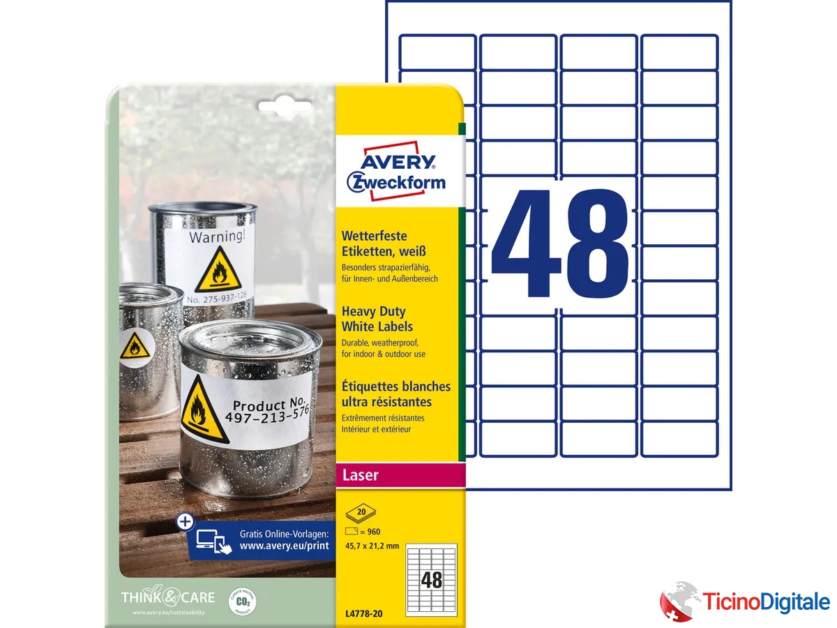 Etichette della AVERY ZWECKFORM da 45,7x21,2mm resistenti alle intemperie (960pe