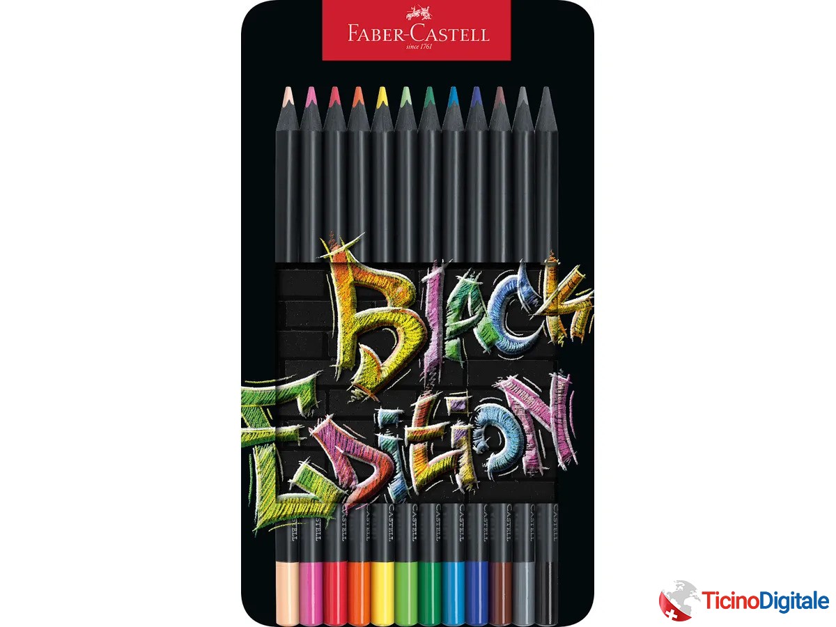 Matite Black Edition da 12 colori della FABER-CASTELL  con astuccio metallico