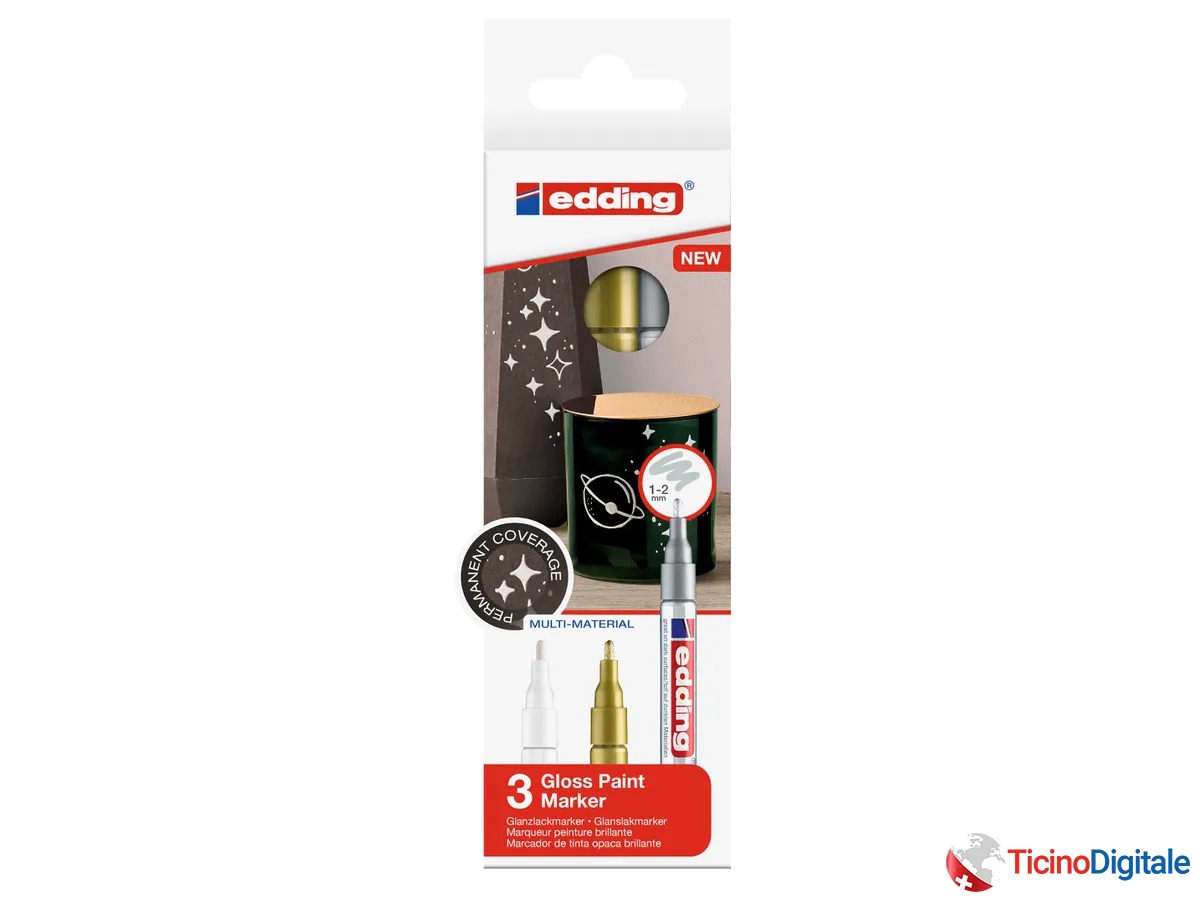 Pennarello EDDING 751 da 1-2mm in oro/argento e bianco da 3 pezzi