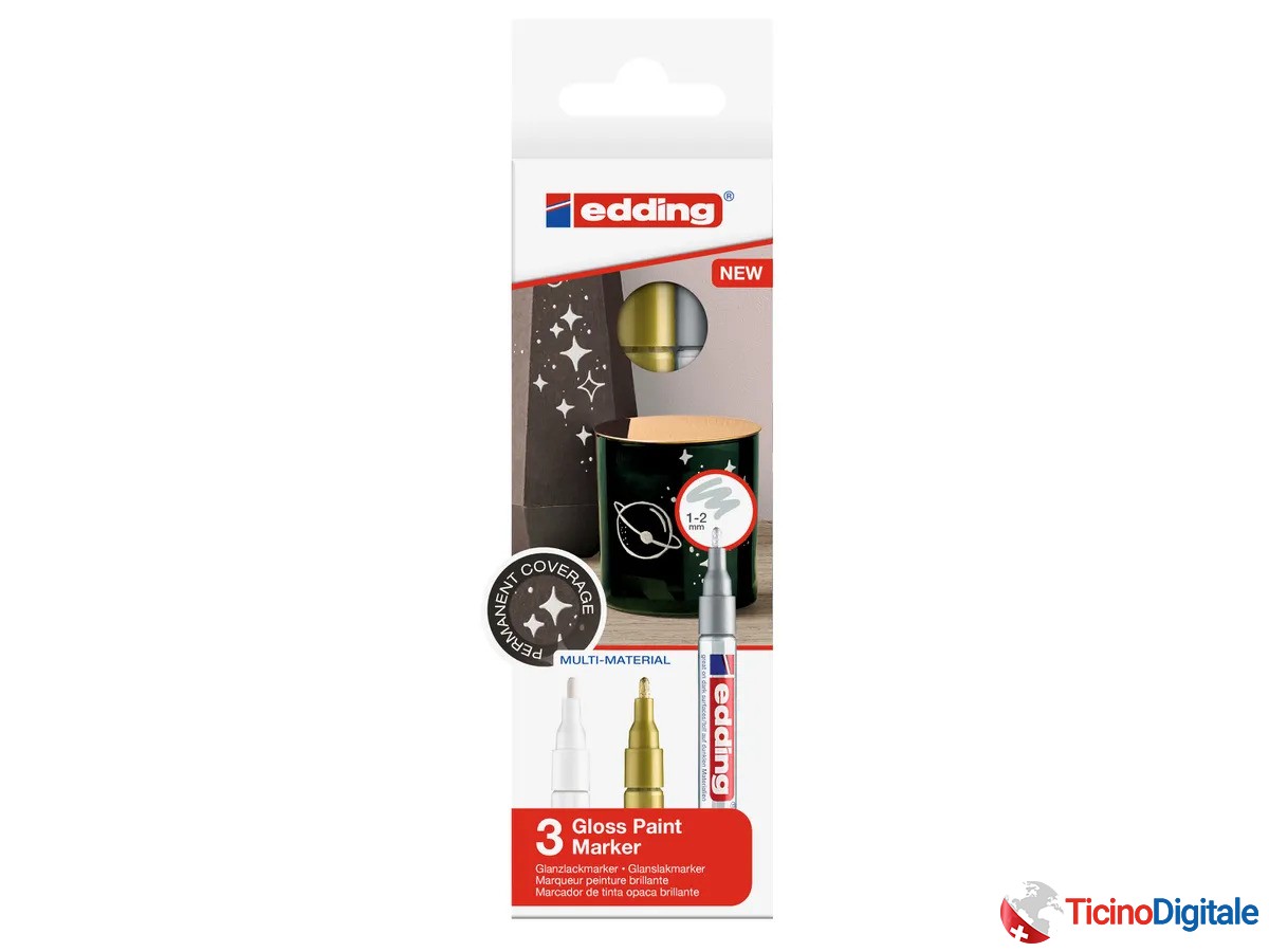 Pennarello EDDING 751 da 1-2mm in oro/argento e bianco da 3 pezzi