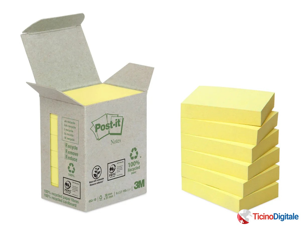 POST-IT Sticky Notes riciclabili da 38x51mm gialli (6x100 fogli)