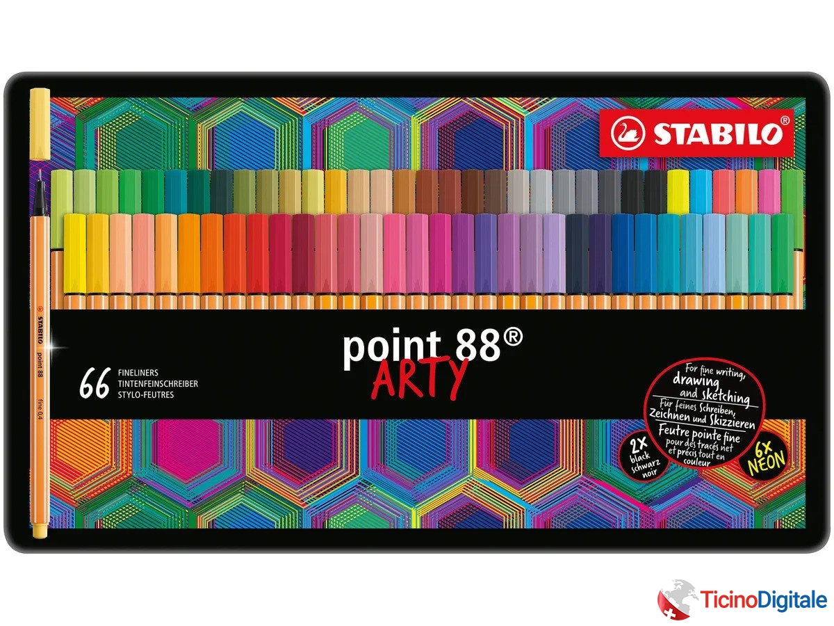 Astuccio metallico da 66 pezzi della Fineliner Point 88 Arty