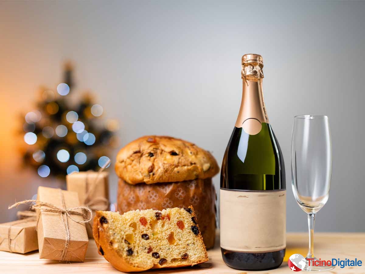 Cesti di natale per aziende in Ticino con panettone e spumante