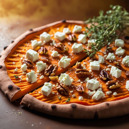 Pizza di Patate Dolci con Topping di Feta e Noci Caramellate