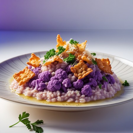 Risotto al Cavolfiore Viola e Zafferano Croccante
